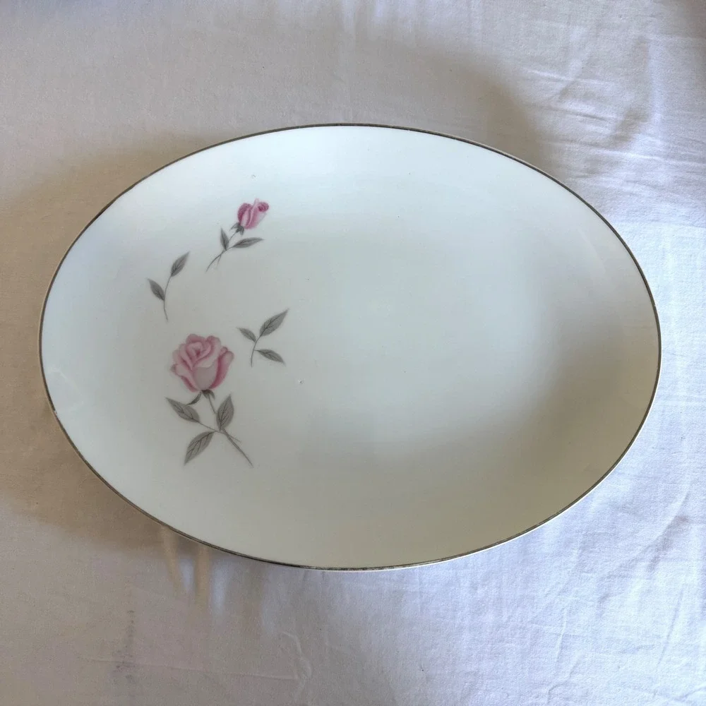 Gambles Argent Rose‎ Fine China Serving Platter 12x9 Floral Japan Cottagecore